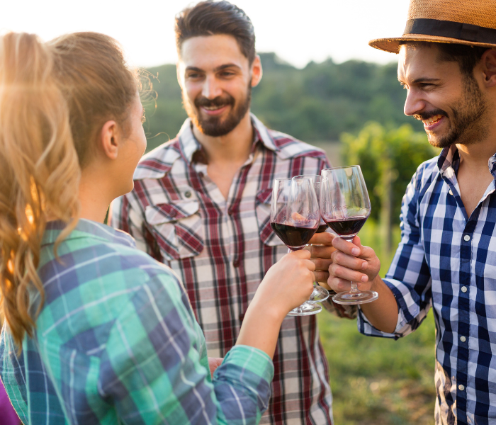 Group of young people drinking wine